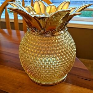 Bath & Body Works glass iridescent PINEAPPLE PALM 3-WICK CANDLE HOLDER like new